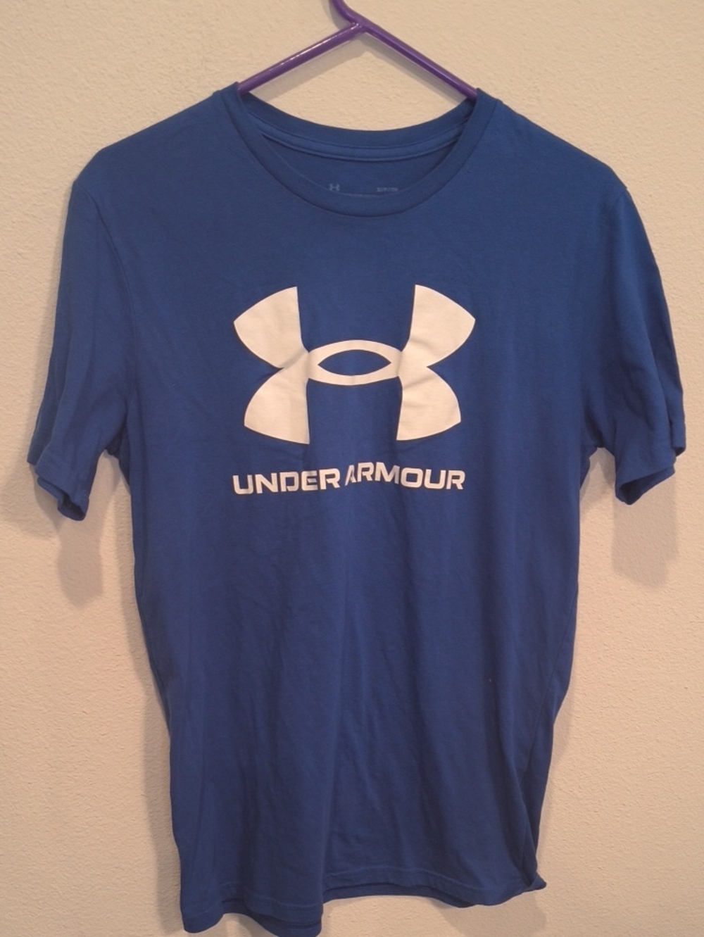 Under Armour Blue Short Sleeve Logo Tee with White Logo S